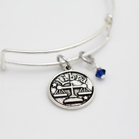 September Libra Adjustable Charm Bangle - Handmade Zodiac Bracelet - Picture 10 of 12